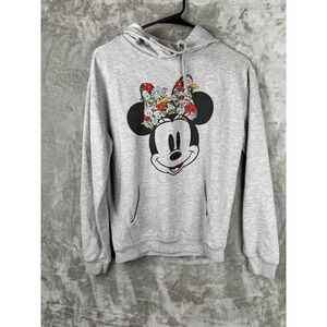 Disney Minnie Mouse Gray Hoodie Women's S Floral Graphic‎ Casual Cute Style